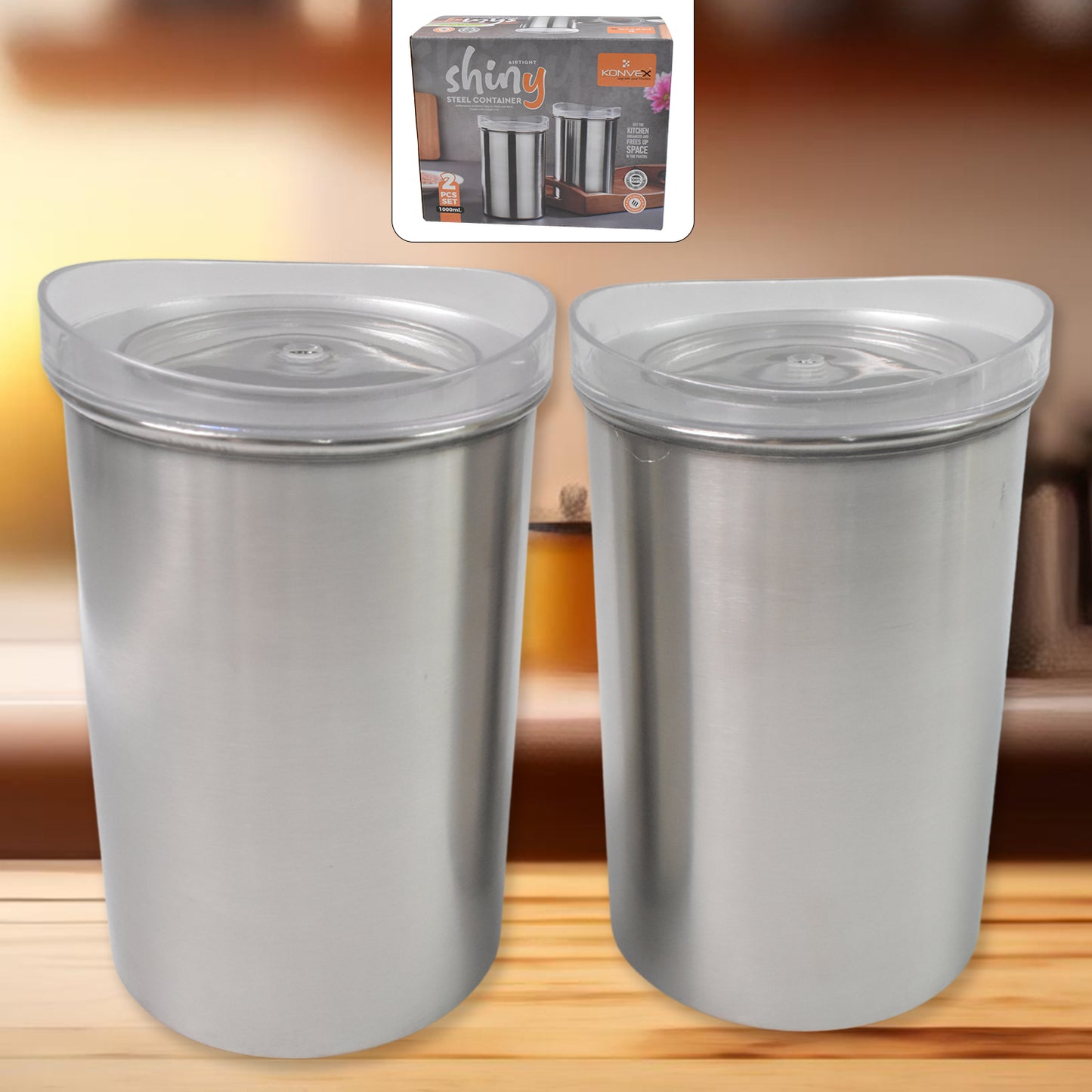 Multipurpose Stainless Steel Airtight Containers With See Through Lid (2 Pc Set  1000 Ml) - Happy Price - Image 2