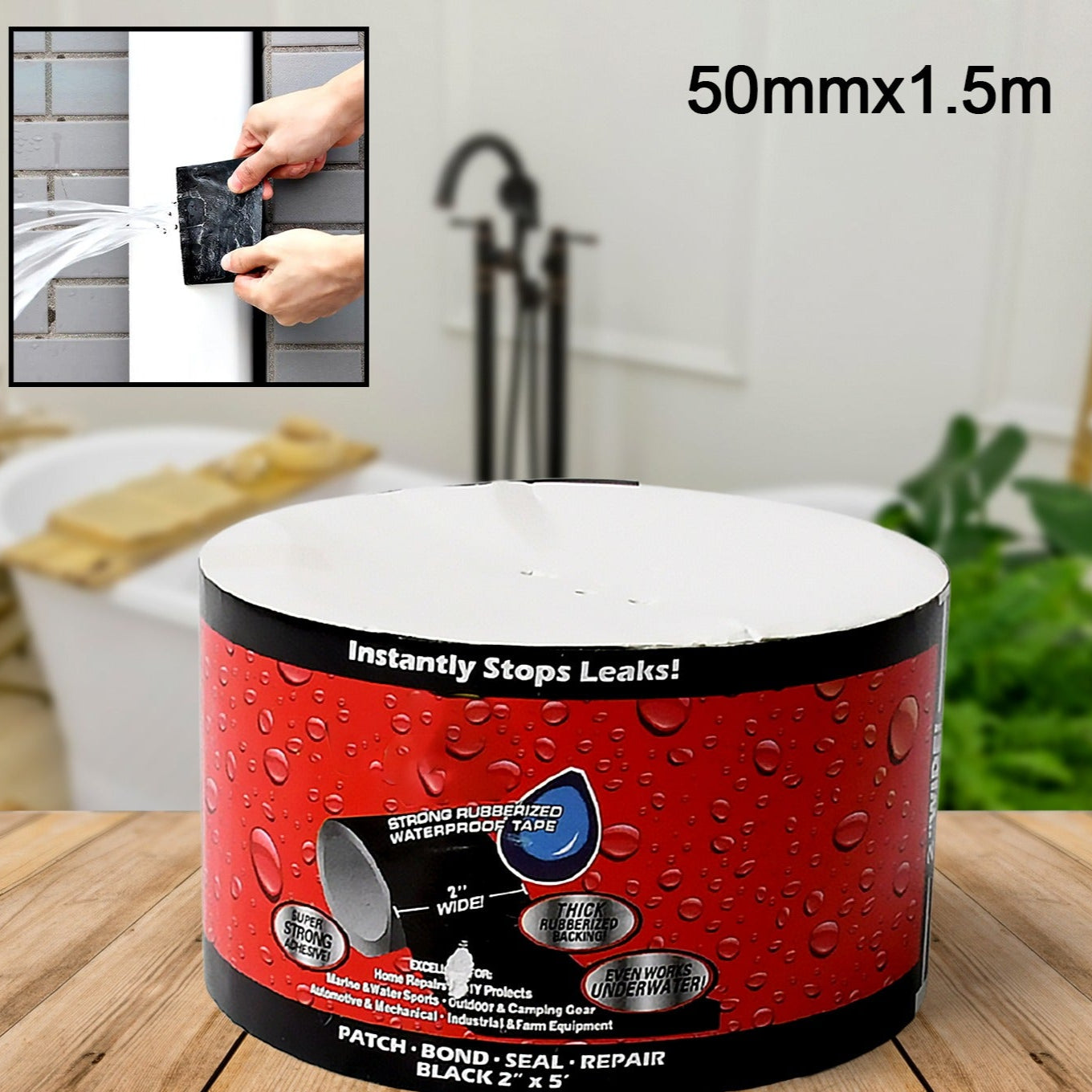 Leak Proof Tape Sealing Tape Stickers Water Leakage Stopper Block Quick Pipe Fix Pvc Waterproof Strong Adhesive Diy Home Garden Sticker Tapes (50mmx1.5m) - Happy Price - Image 1