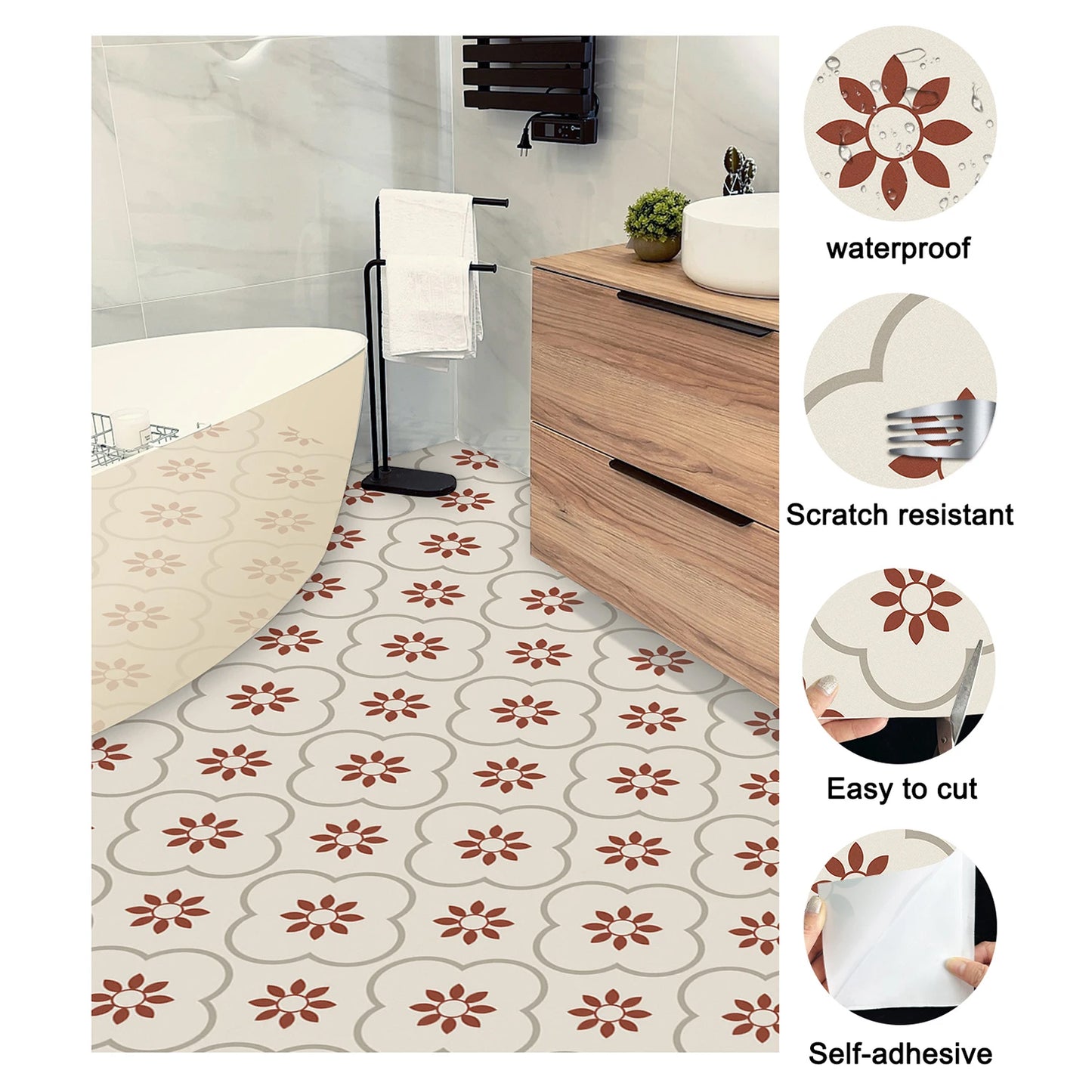 Peel And Stick Floor Tiles Kitchen  Bathroom Backsplash Sticker Detachable Waterproof Diy Tile Stickers For Wall Decoration Tiles Home Decoration (8x8 Inch  1 Pc Tiles) - Happy Price - Image 2