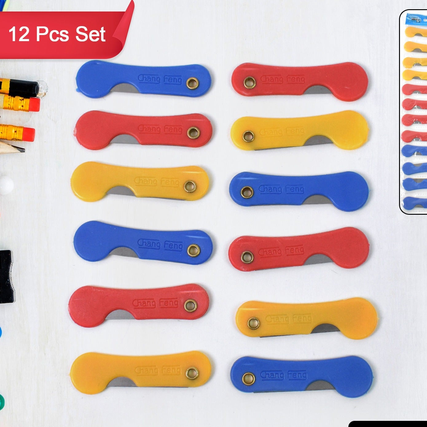 Multicolour Mini Paper Cutter Knife Pencil Knife (Pack Of 12) - Happy Price - Image 1