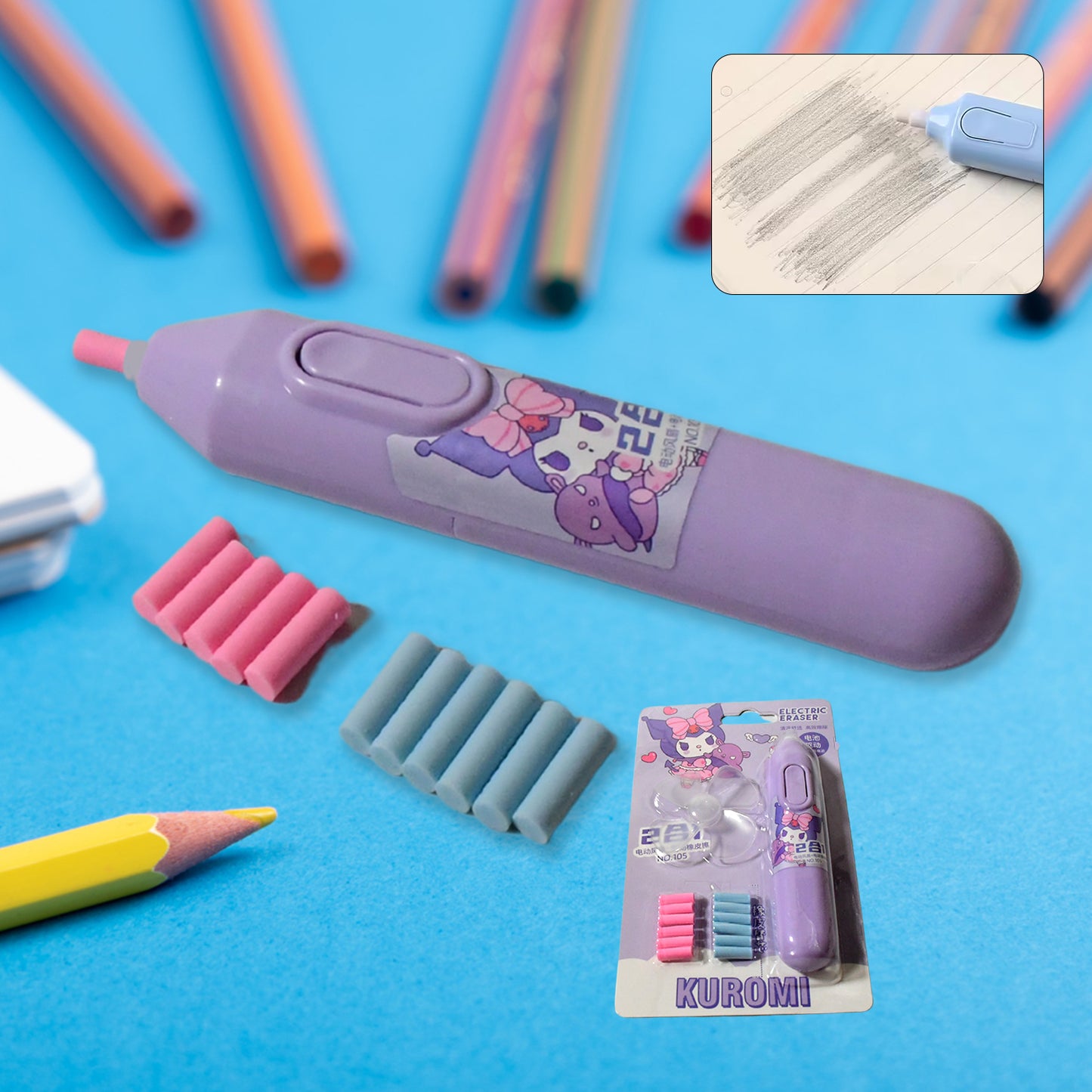 Electric Eraser Kit Automatic Pencil Eraser Battery Operated With 10 Eraser Refills Suitable For Use With Graphite Pencils Drawing Painting Sketching Drafting Supplies Stationery Child Gifts (Battery Not Included) - Happy Price - Image 3