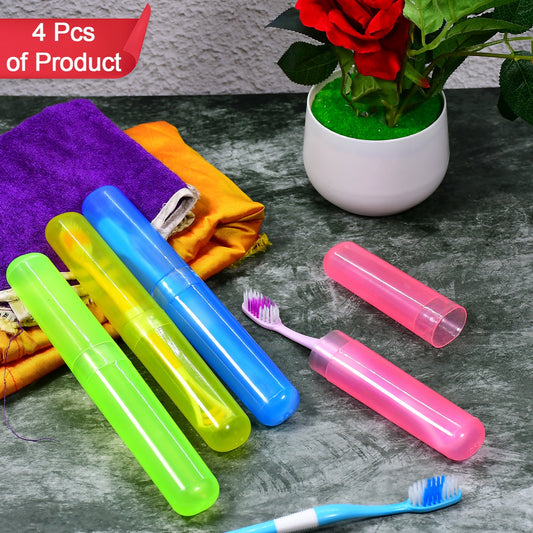 4pc Plastic Toothbrush Cover Anti Bacterial Toothbrush Container- Tooth Brush Travel Covers Case Holder Cases - Happy Price - Image 1
