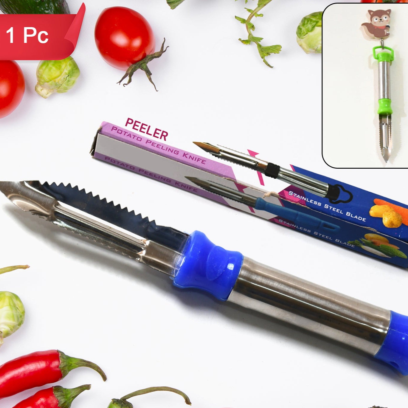 2in1 Multi-purpose Stainless Steel Peeler With Hanging Ring For Vegetables Potato Peeler Carrot Grated Suitable For Peeling And Shredding Fruit And Vegetables Kitchen Accessories Piller (1 Pc) - Happy Price - Image 1