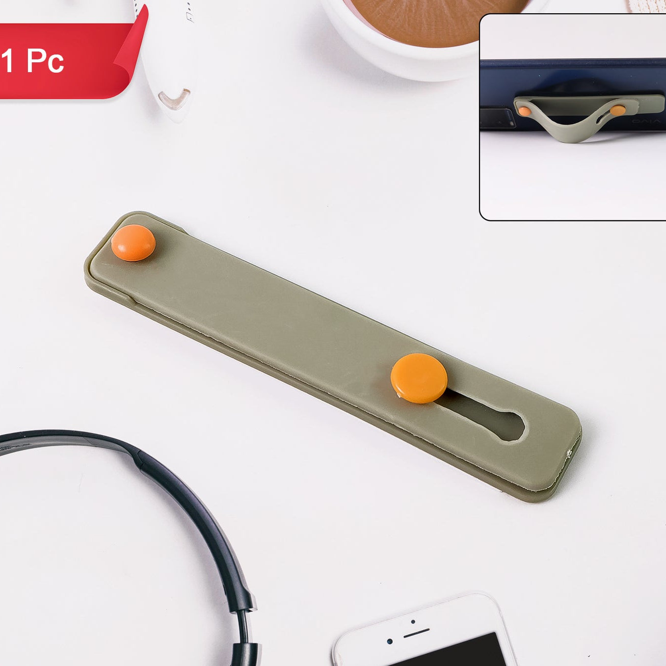 Olive Green Phone Loop Finger Holder Phone Grip Straps Silicone Phone Finger Strap (1 Pc) - Happy Price - Image 1