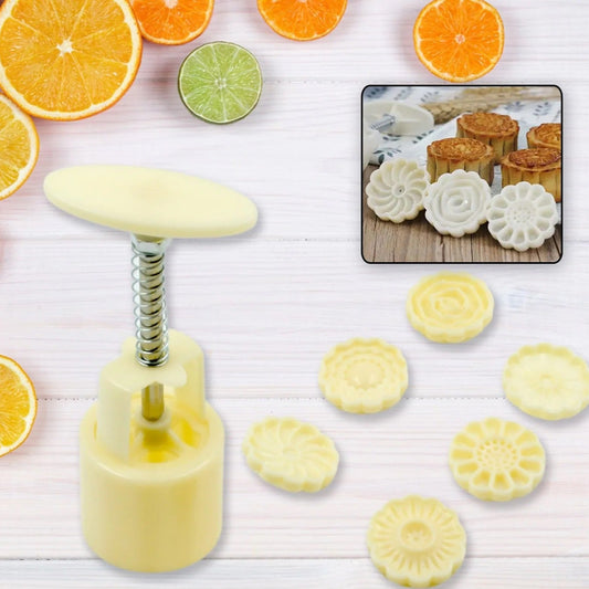 Mooncake Mold Set with 6 Flower Stamps - DIY Dessert Press - Happy Price - Image 1