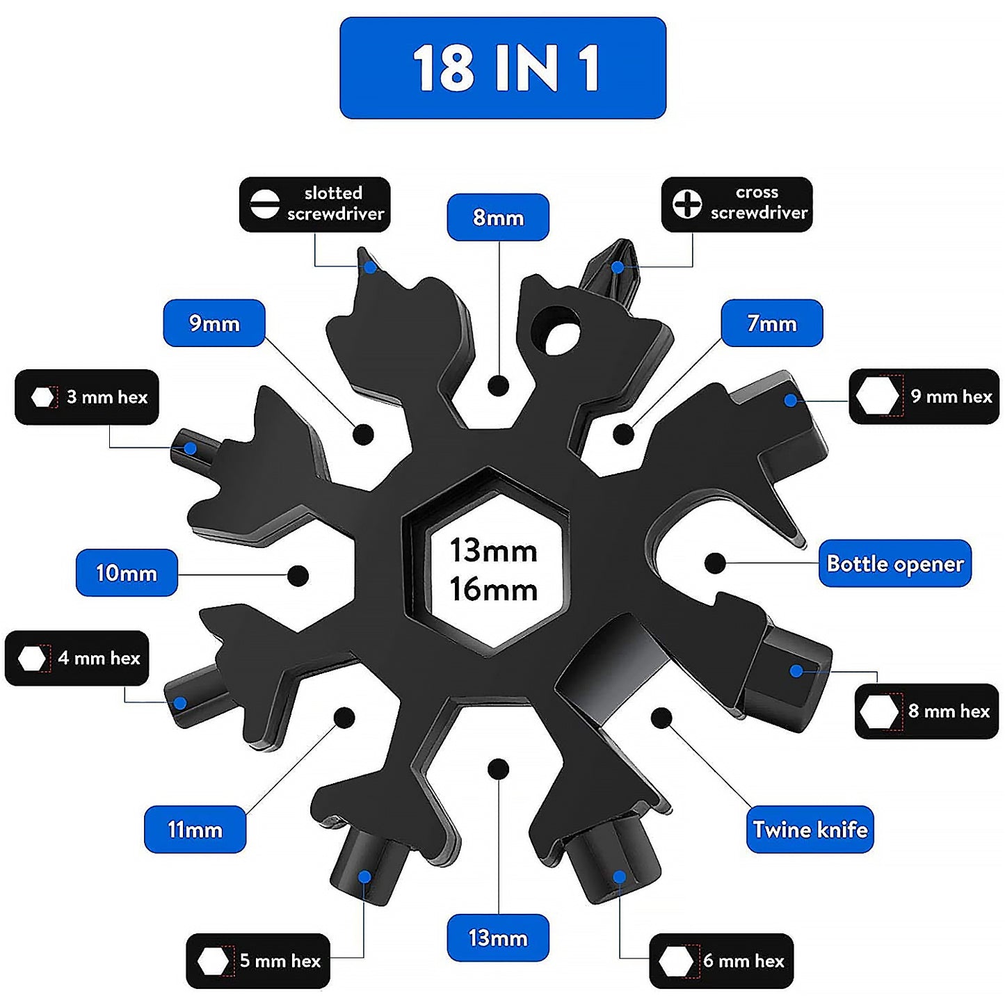 Durable  Portable 18 In 1 Snowflake Multi-tool Snowflake Bottle Opener Flat Phillips Screwdriver Kit Wrench - Happy Price - Image 4