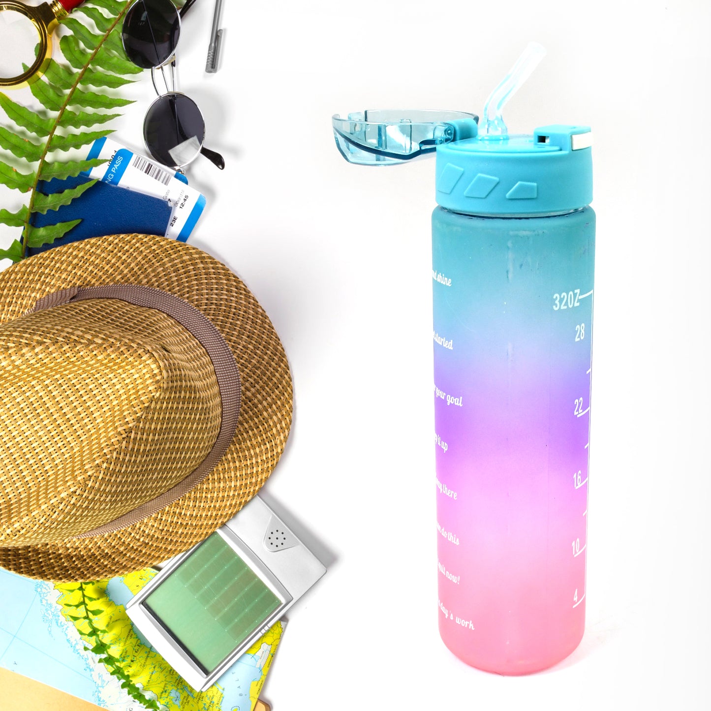 Plastic Colorful Motivational Water Bottle With Straw (900 Ml) - Happy Price - Image 5