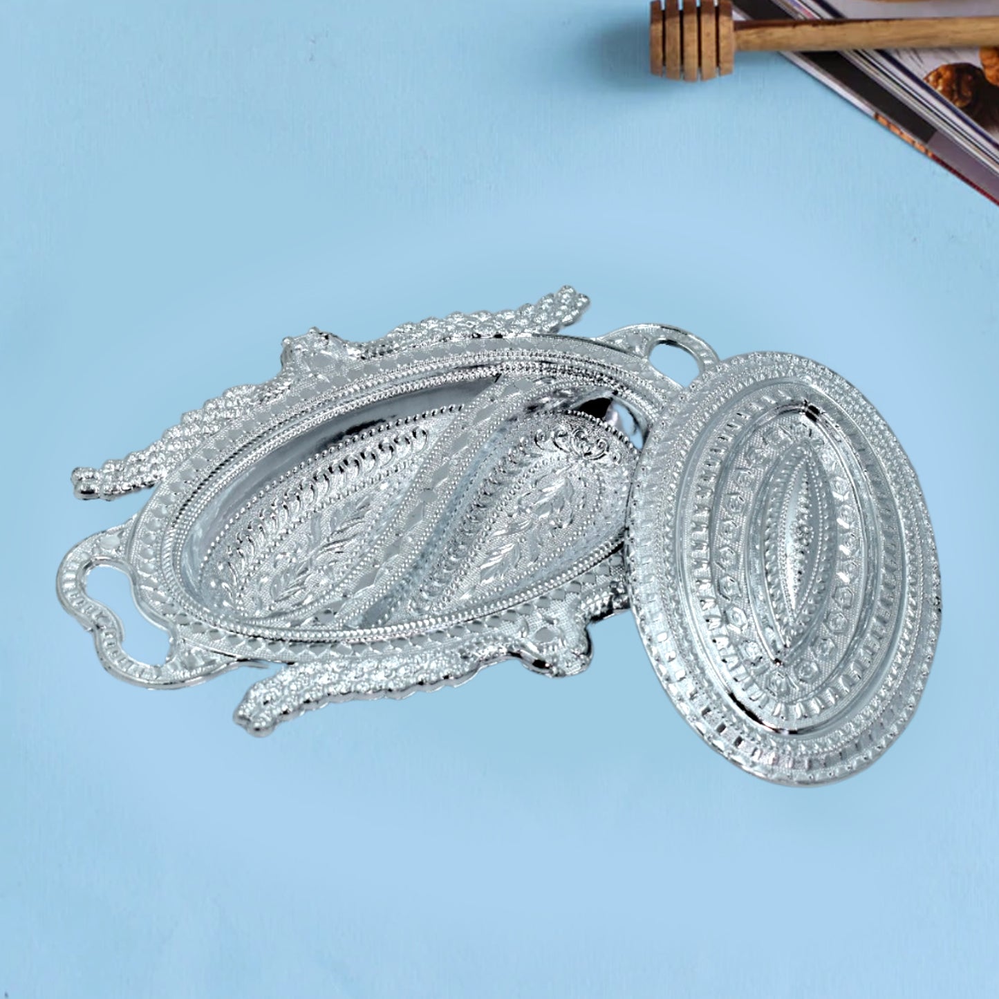 Plastic Peacock Dry Fruit Silver Finish Serving Tray - Happy Price - Image 6