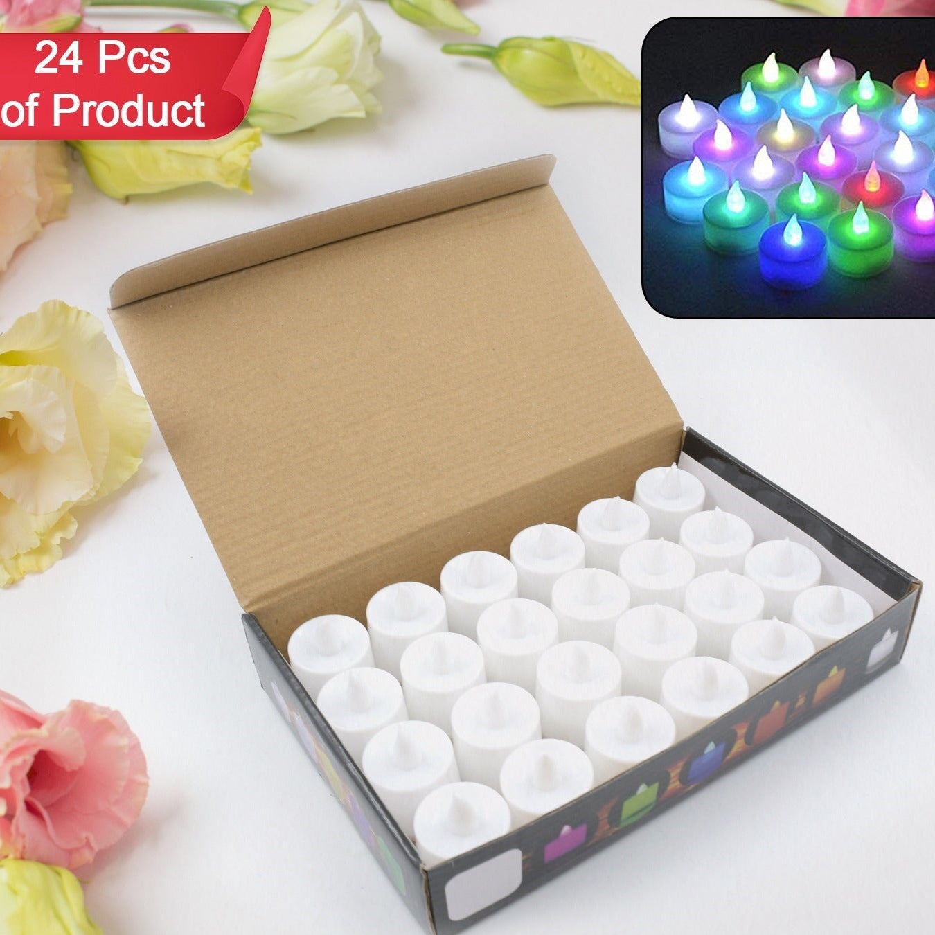 24pcs Festival Decorative - Led Tealight Candles  Battery Operated Candle Ideal For Party Wedding Birthday Gifts (Multi Color) ( Diya  Divo  Diva  Deepak  Jyoti ) - Happy Price - Image 1