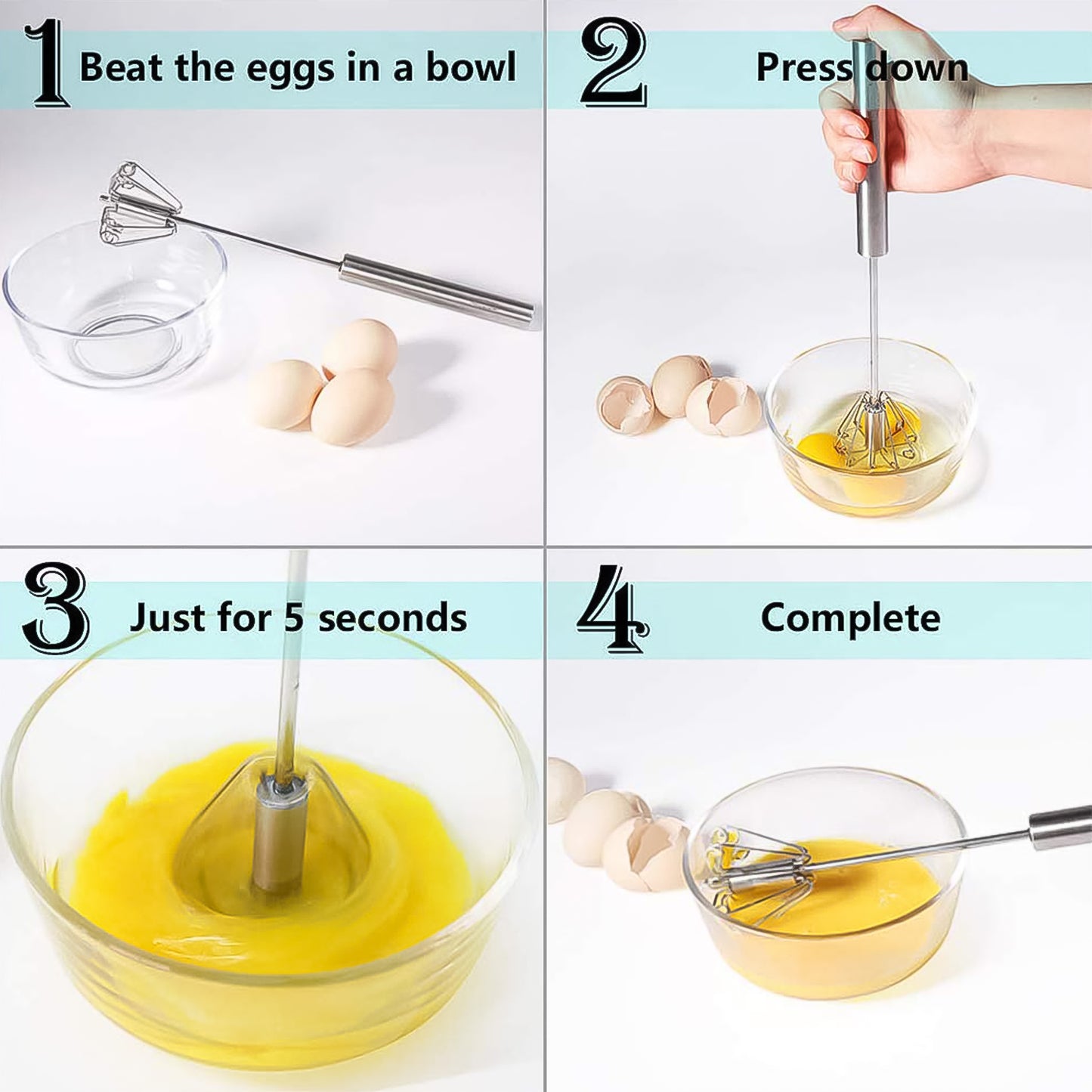 Hand Push Mixer Egg Whisk Stainless Steel Blender (1 Pc) - Happy Price - Image 5