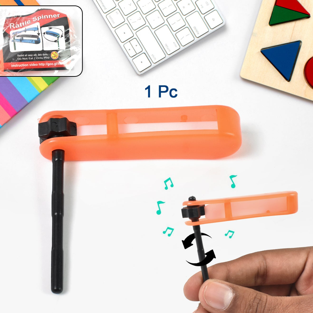 Small Colourful Non-toxic Plastic Rattle Spinner Toys For Babies Kids (1 Pc  Mix Color  Design) - Happy Price - Image 1