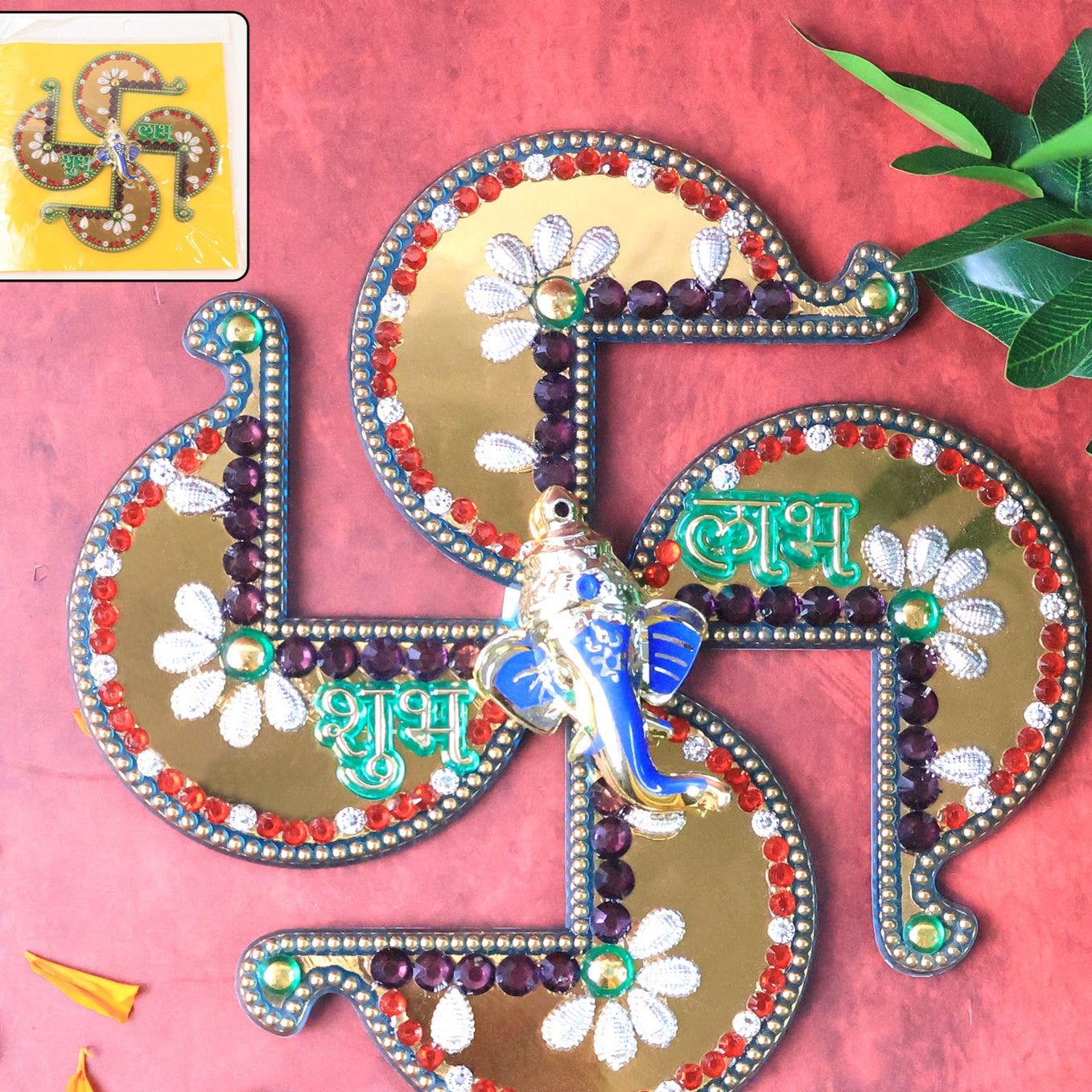 Golden Swastik Shubh Labh Wall Hanging with Lord Ganesha Idol (1 Pc) - Happy Price - Image 1
