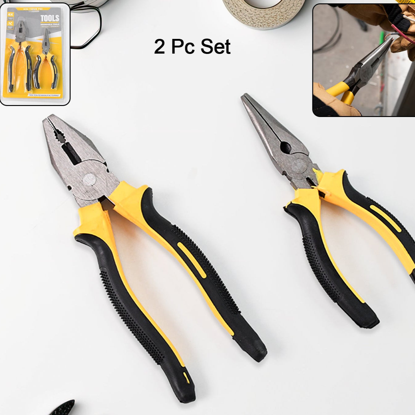 Long Nose Plier And Flat Mouth Plier Combo Tools (2 Pc Set) - Happy Price - Image 1