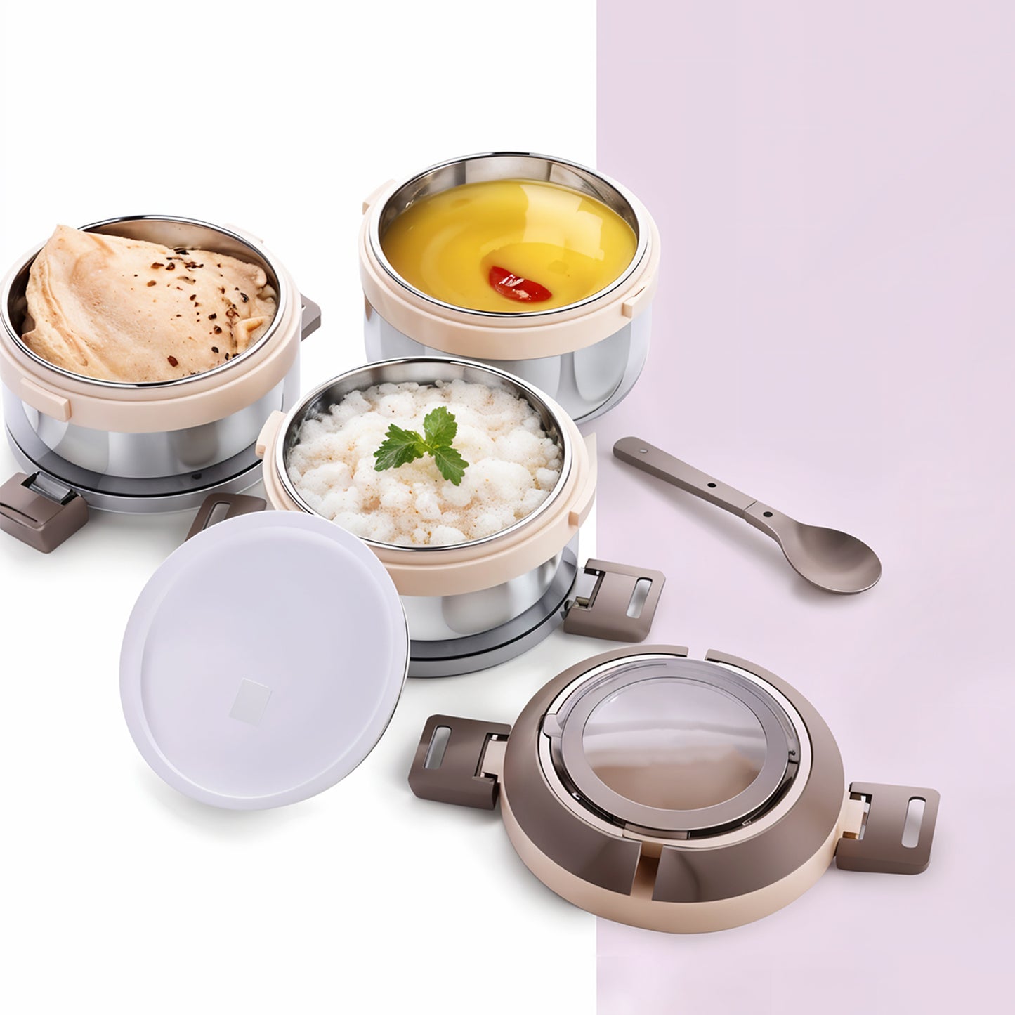 Ganesh Steko-3 Triple Layer Stainless Steel Insulated Lunch Box Set - Happy Price - Image 4