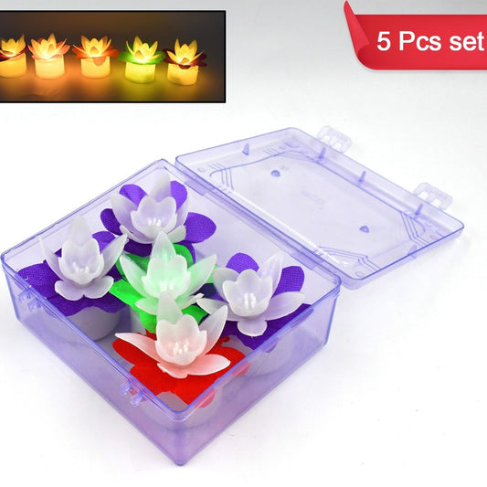 Decoration Candlesled Diwali Decor Lotus Flower Candle (5 Pc) - Happy Price - Image 1