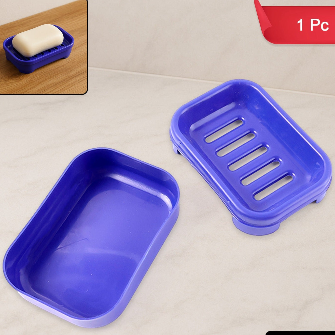 Premium Quality Rectangular Blue Plastic Soap Case (1 Pc) - Happy Price - Image 1