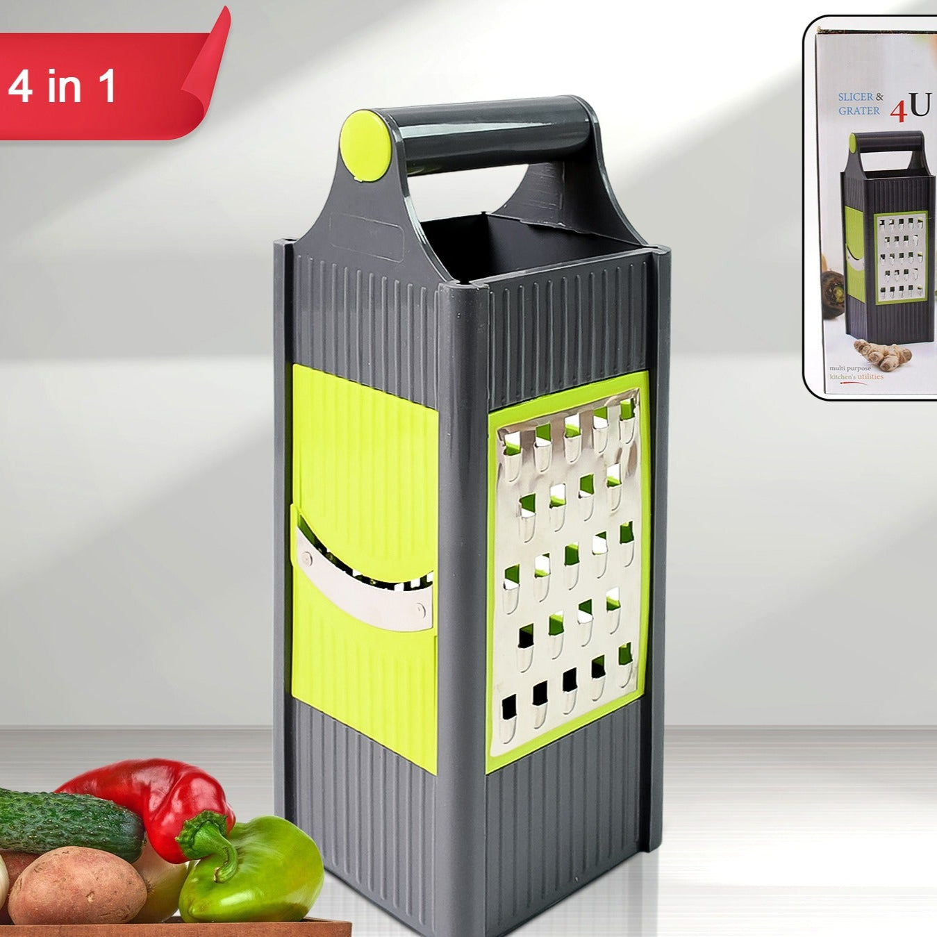 Steel And Plastic 4 In 1 Vegetable  Fruit Slicer Grater  Slicer (1 Pc) - Happy Price - Image 1