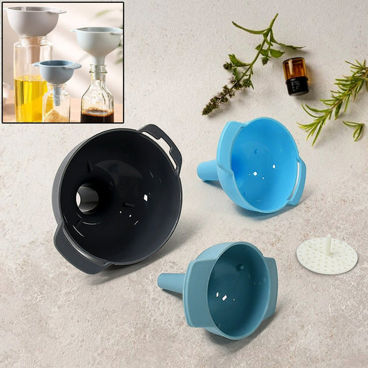 3 In 1 Kitchen Funnel Set Of 3 Funnel For Filling Bottle Small Canning Funnel With Handle Food Grade Plastic Funnel With Detachable Strainer Filter For Liquid Dry Ingredients And Powder - Happy Price - Image 1