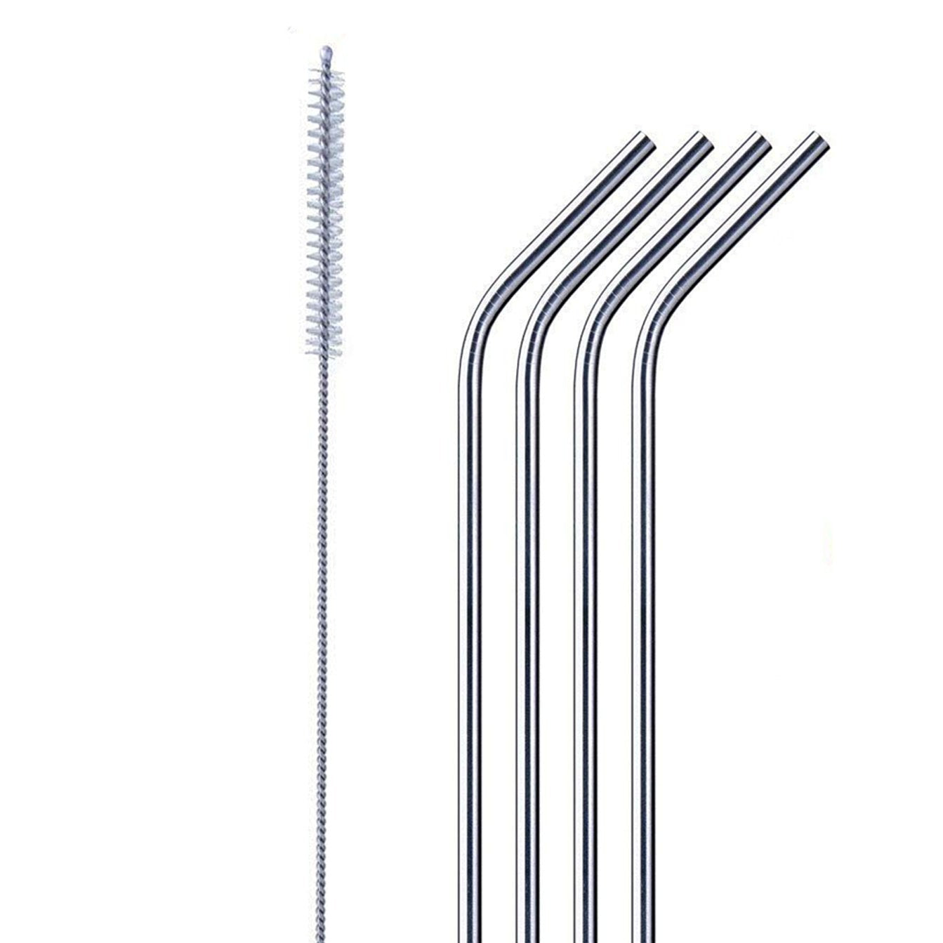 Reusable Stainless Steel Drinking Straws Bent (4 Bent Straws 1 Brush) - Happy Price - Image 1