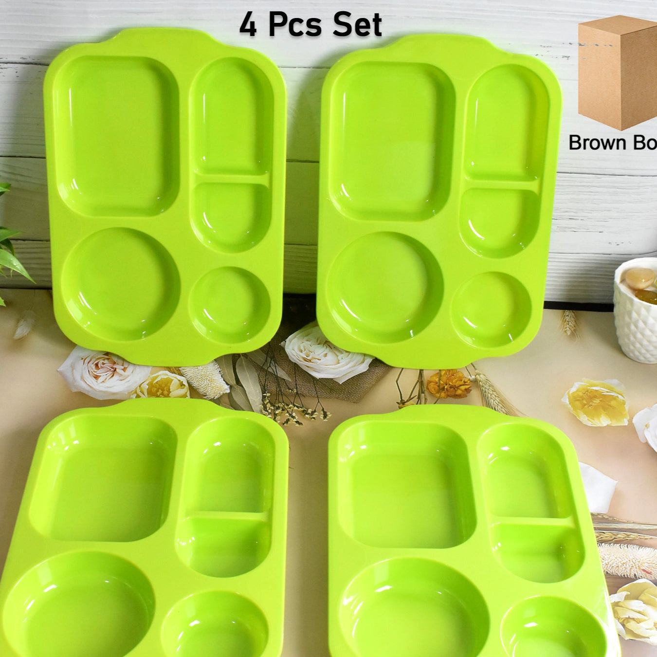 Unbreakable Plastic Food Platesbiodegradable 5 Compartment Square Plate For Food - Happy Price - Image 1