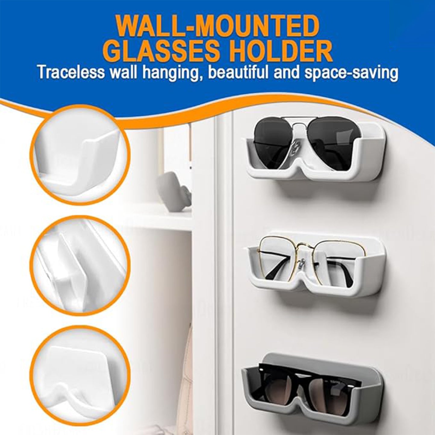 Wall Mount Sunglass Organizer Simple Space Saving Glasses Storage Box Eyewear Stand Holder For Showcase Bedroom Apartment With 2 Pc Double Sided Adhesive Sticker (2 Pcs Set) - Happy Price - Image 6
