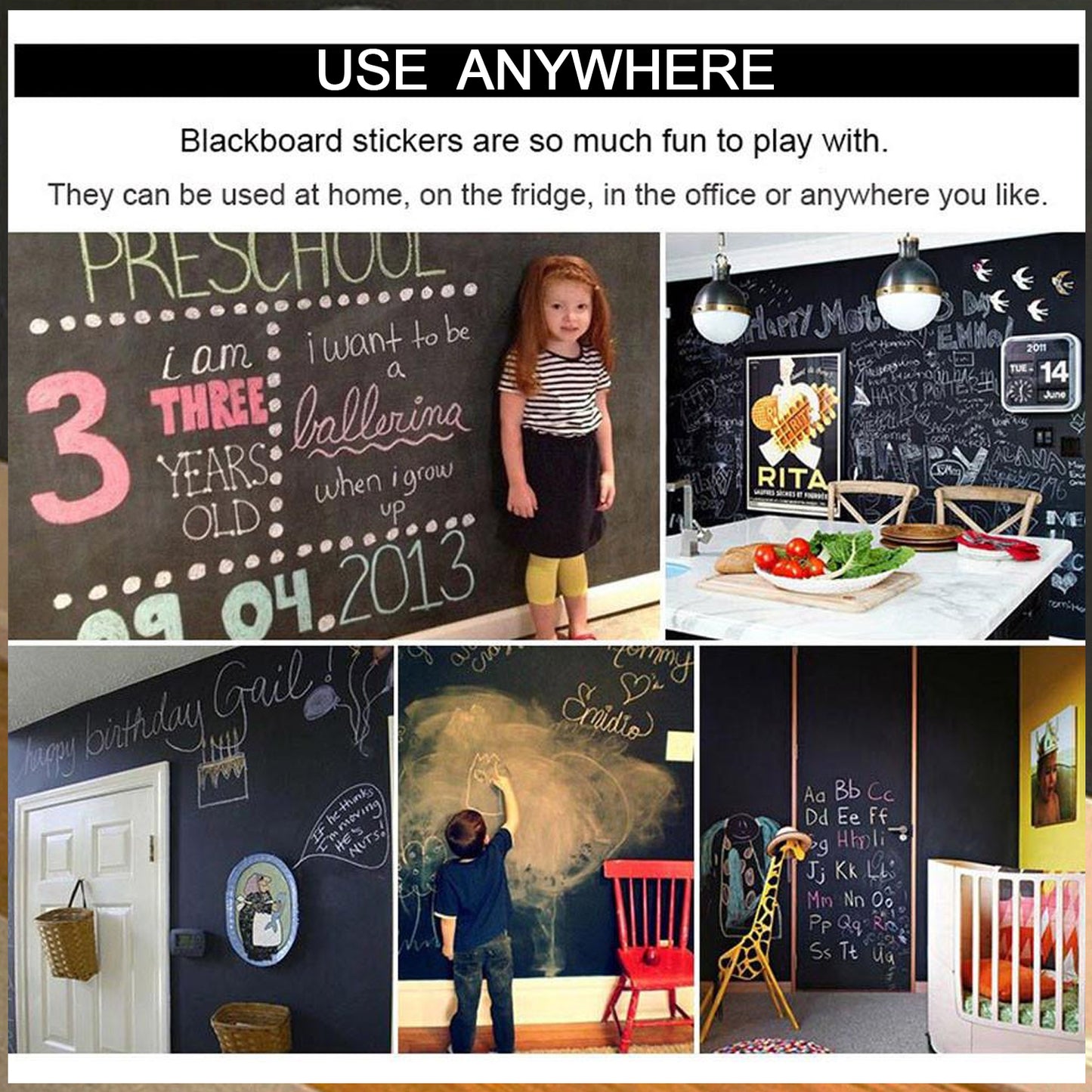 Blackboard Erasable Wall Sticker Chalkboard Sticker Removable Blackboard Wall Stickers Mural For Kids Room - Happy Price - Image 5