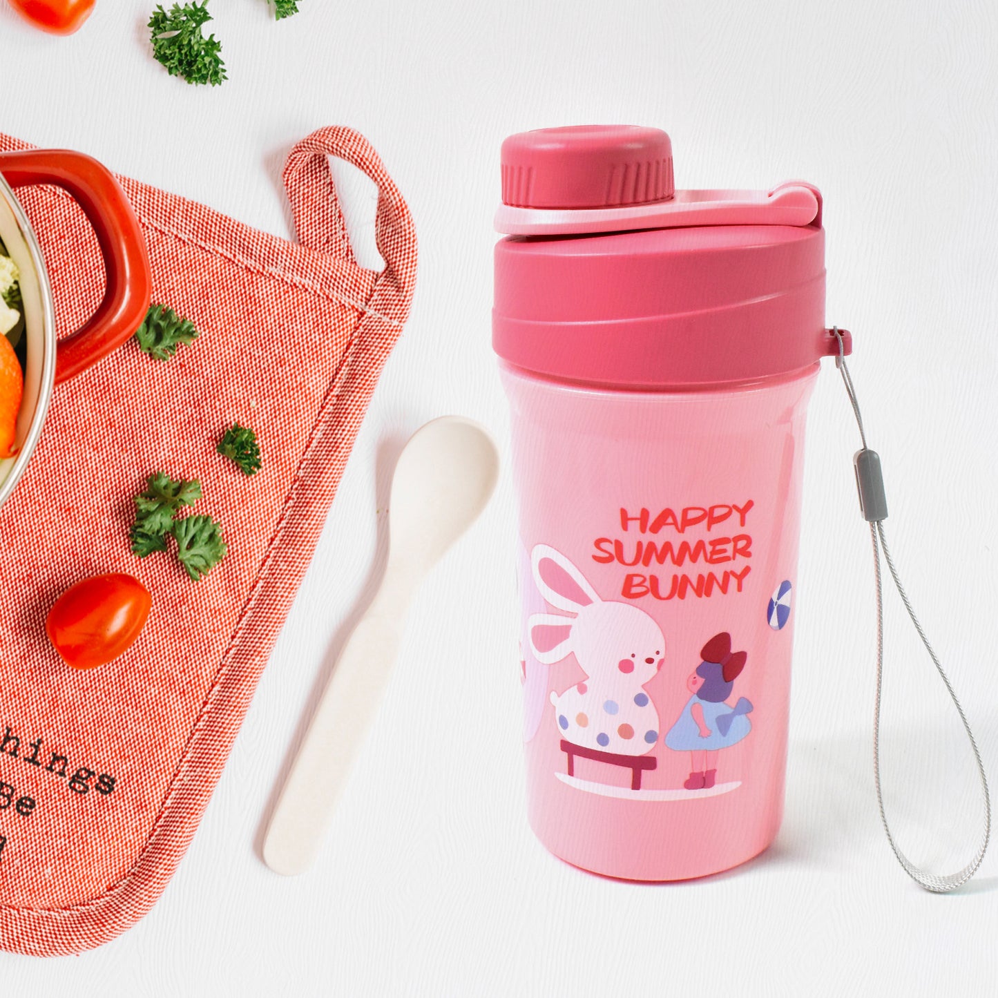 Plastic Lunch Box Leak Proof 2 Compartment With Bottle And Fork (1 Set  Mix Color) - Happy Price - Image 6