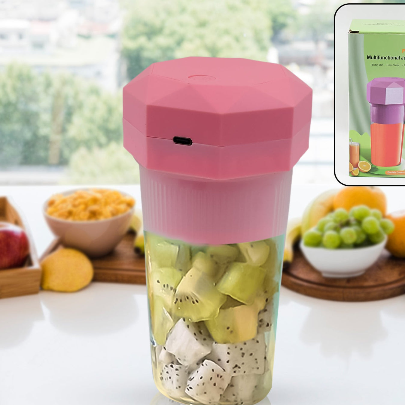 Portable Multifunctional Electric Juicer Cup Usb Juice Maker 6 Blade (350 Ml) - Happy Price - Image 1