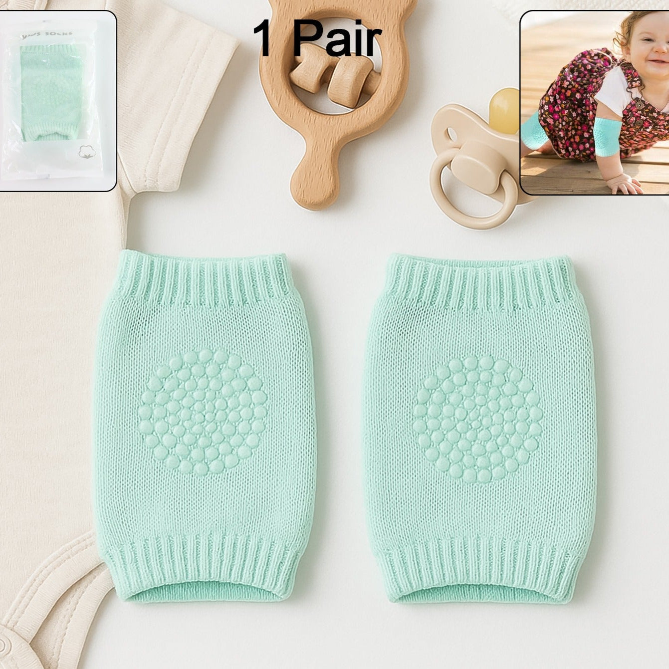 Mint Green Toddler Wool Knit Leg Warmer (Knee Guard) - Happy Price - Image 1