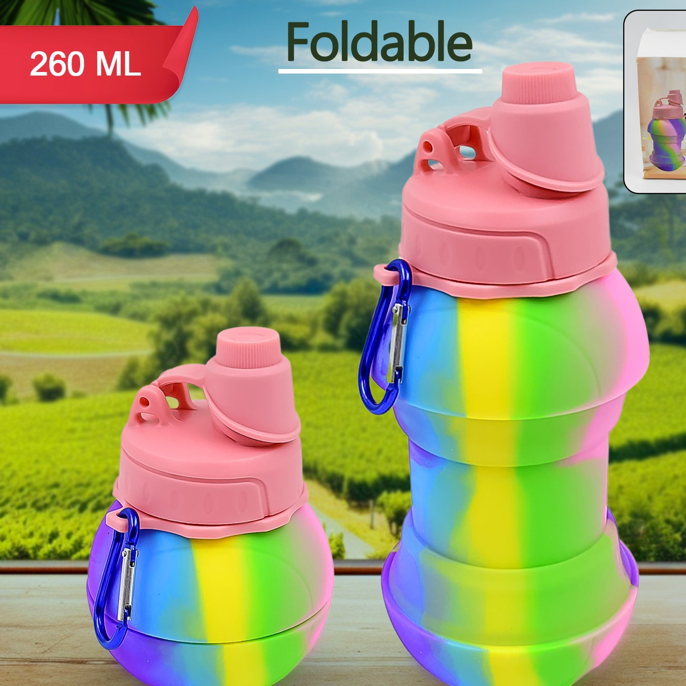 Flexible Collapsible Silicone Sports Water Bottle (260 Ml  20 Cm Folding) - Happy Price - Image 1