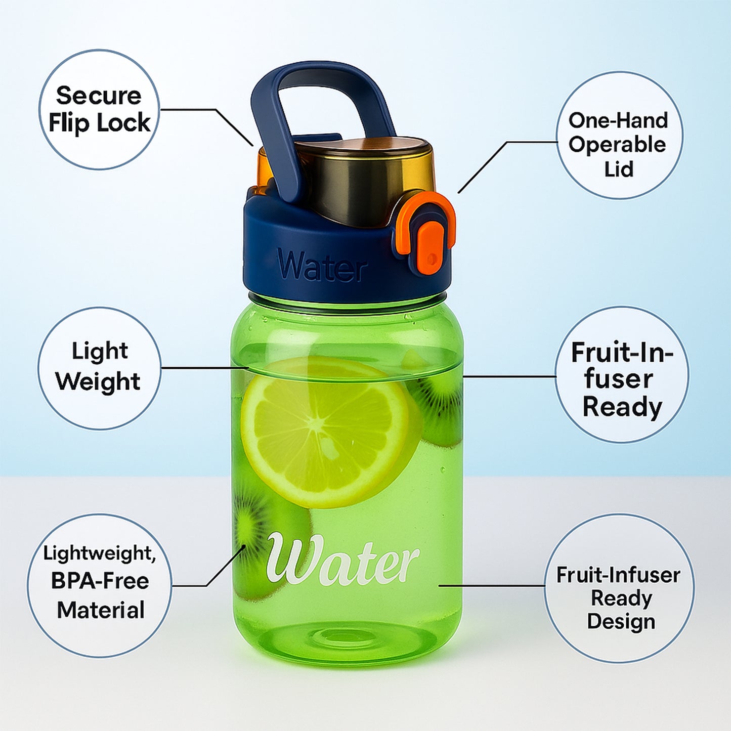 Green Leak-proof Portable Fruit Infuser Water Bottle Approx 600ml (1 Pc) - Happy Price - Image 3