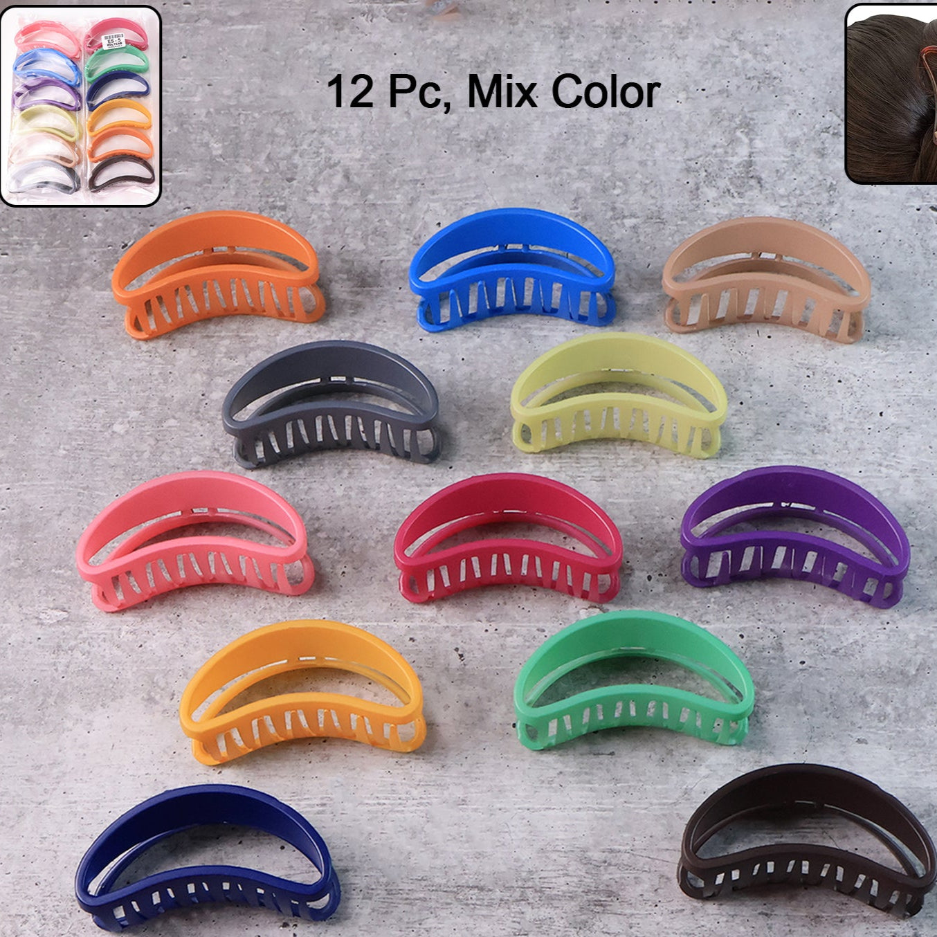 Plastic Hair Clamp Grip Simple Matte Hair Barrette Clamp (12 Pc) - Happy Price - Image 1