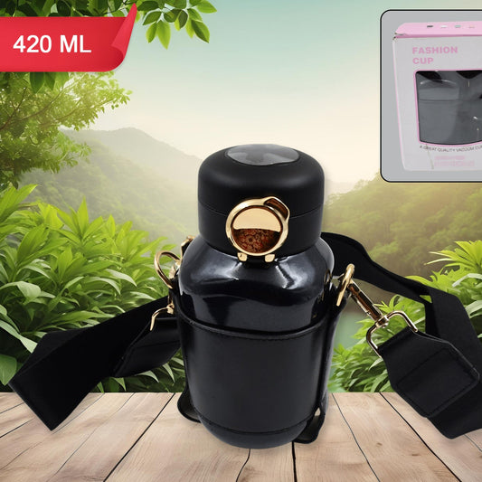 Thermos Steel Bottle Push Button  Fashion Cup Temperature Display Bottle (420 Ml) - Happy Price - Image 1