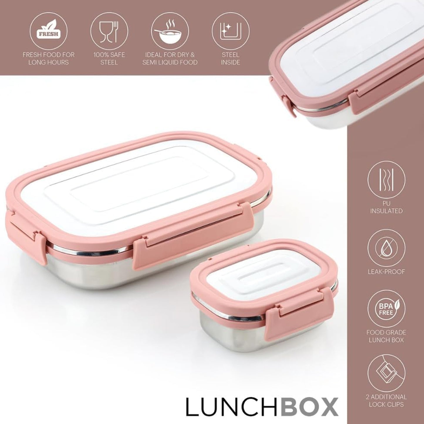 Premium Stainless Steel Leak Proof Air Tight Lunch Boxes (900ml+200ml Approx  2 Pc Set) - Happy Price - Image 3