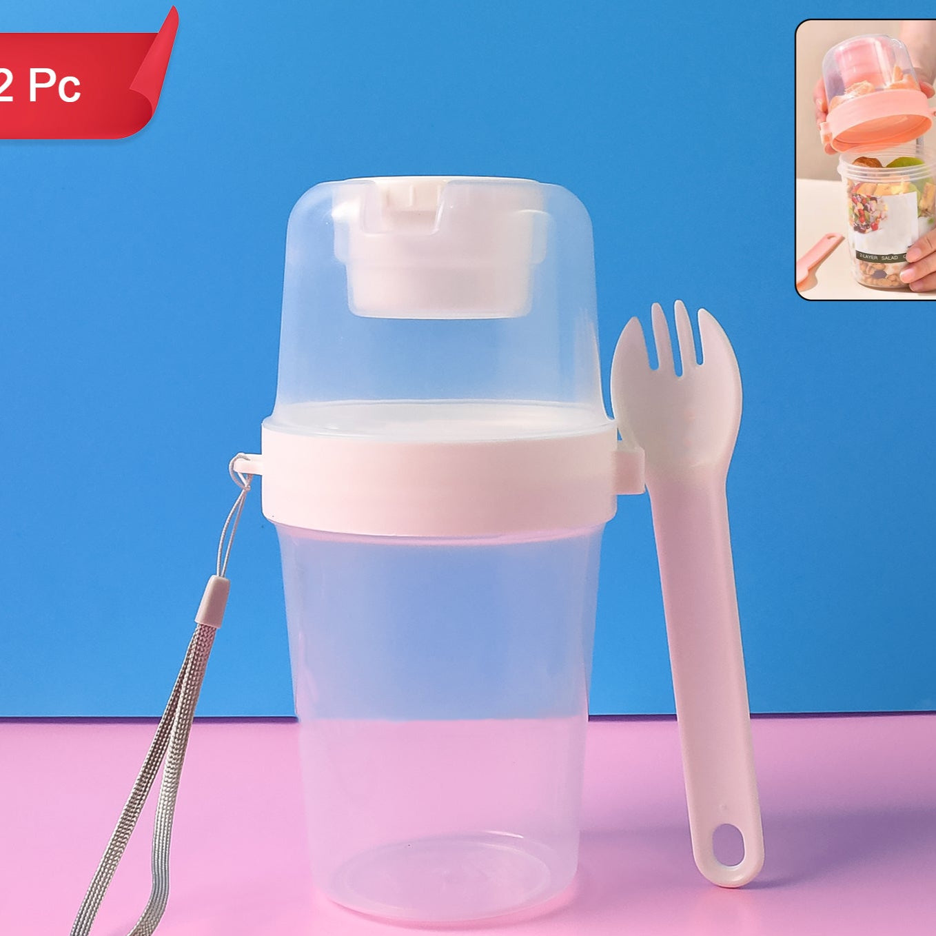 2-piece Salad Cup Lunch Container With Dressing Storage And Reusable Fork - Happy Price - Image 1