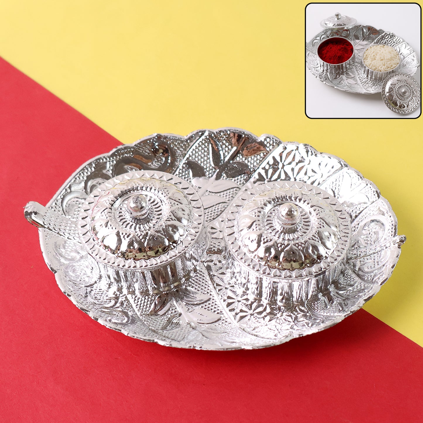 Leaf Shape Special Puja Thali (1 Pc  Mix Design) - Happy Price - Image 2