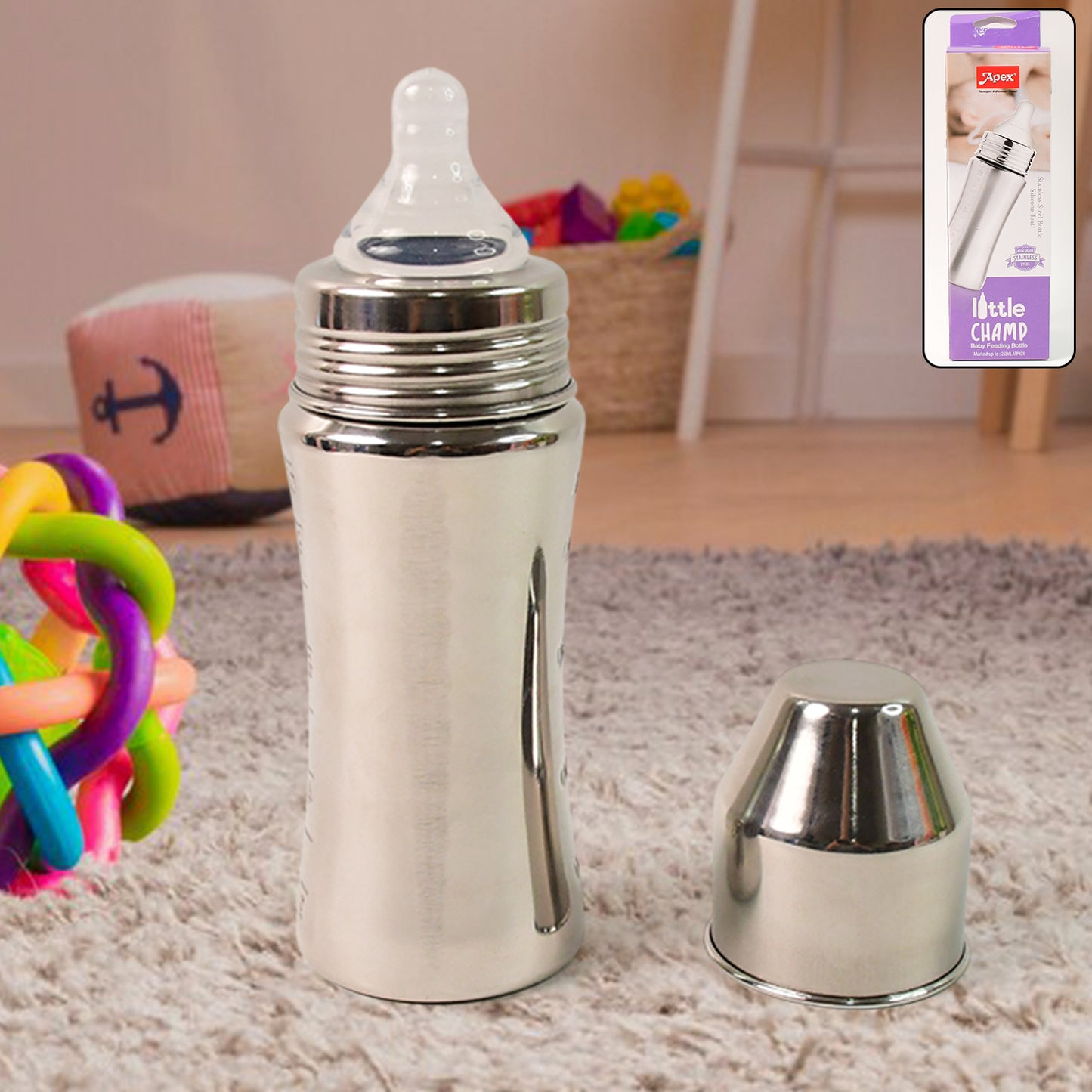 Apex Stainless Steel Little Champ Baby Feeding Bottle  (250 Ml) - Happy Price - Image 2