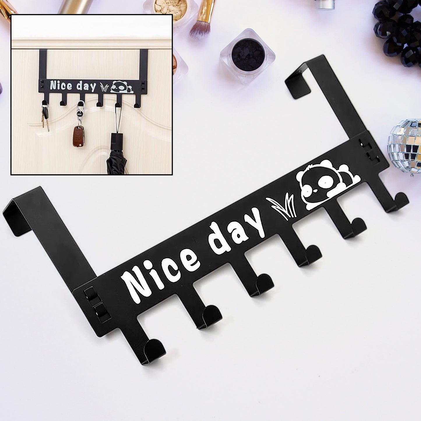 Heavy-duty Carbon Steel Cartoon Nice Day Over Door Hook Hanger Rack Towel Hanger Removable Door Hook Coat Scarf Cloths Hanger (1 Pc  6 Hook) - Happy Price - Image 2