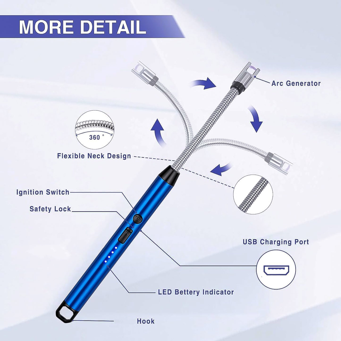 Metal Rechargeable Electric Arc Lighter With Flexible Neck (1 Pc) - Happy Price - Image 5