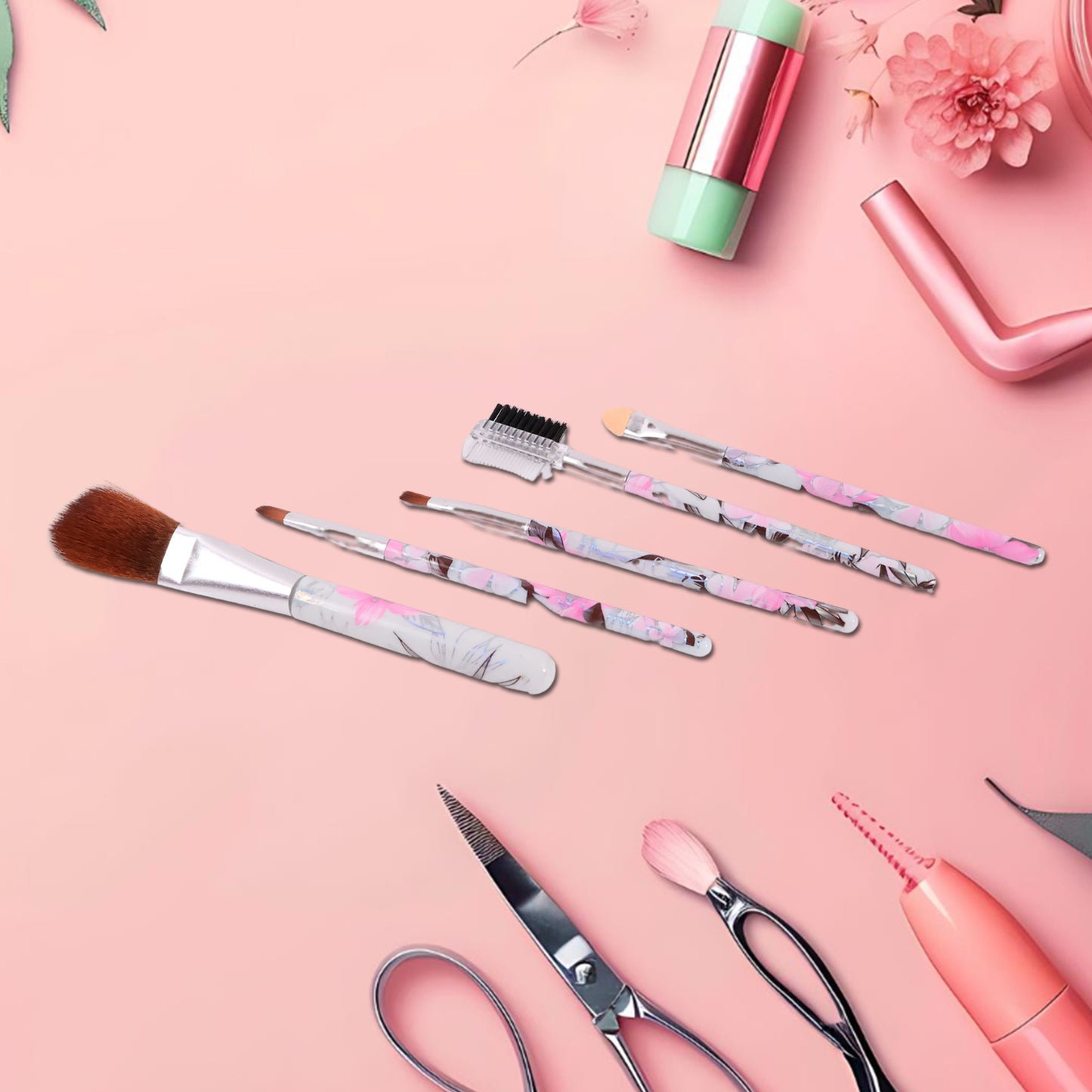Floral Makeup Brush Set For Eyes Lips And Face (5 Pc) - Happy Price - Image 4