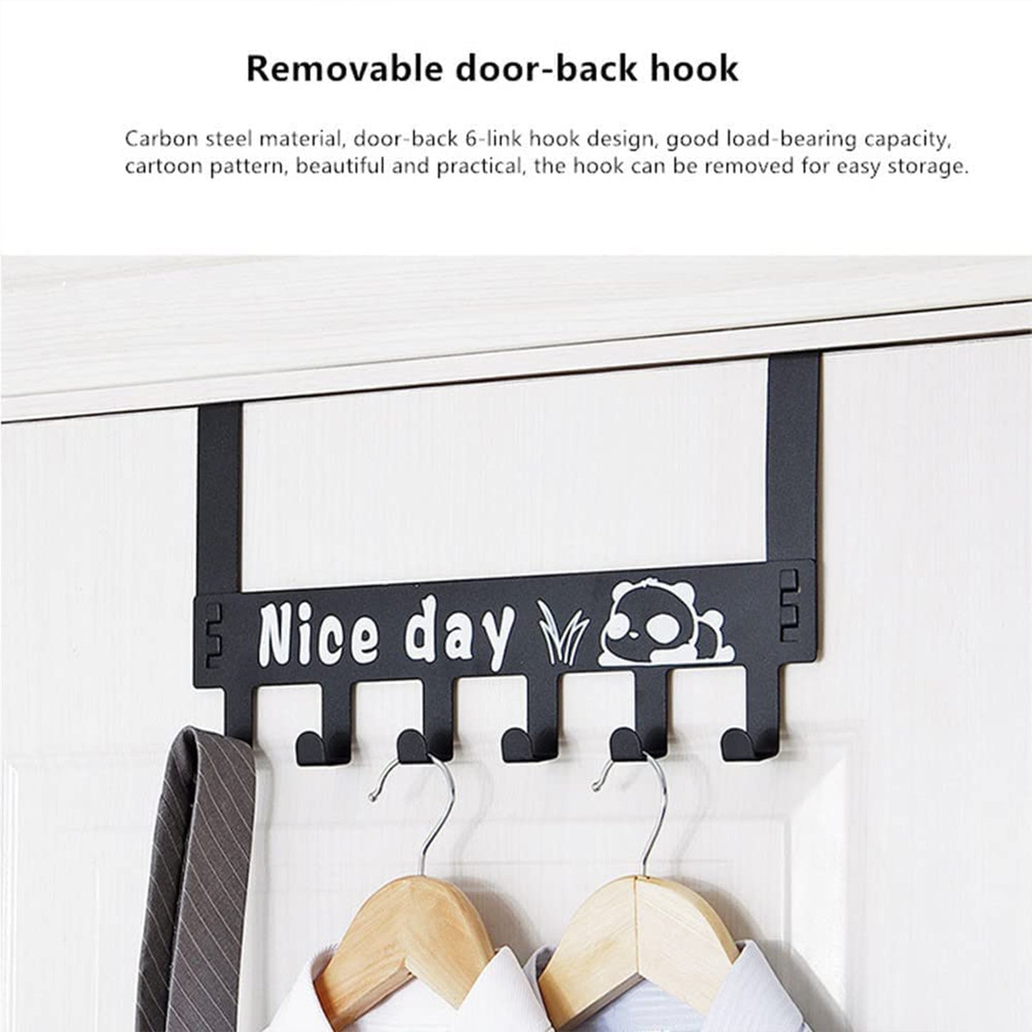Heavy-duty Carbon Steel Cartoon Nice Day Over Door Hook Hanger Rack Towel Hanger Removable Door Hook Coat Scarf Cloths Hanger (1 Pc  6 Hook) - Happy Price - Image 5