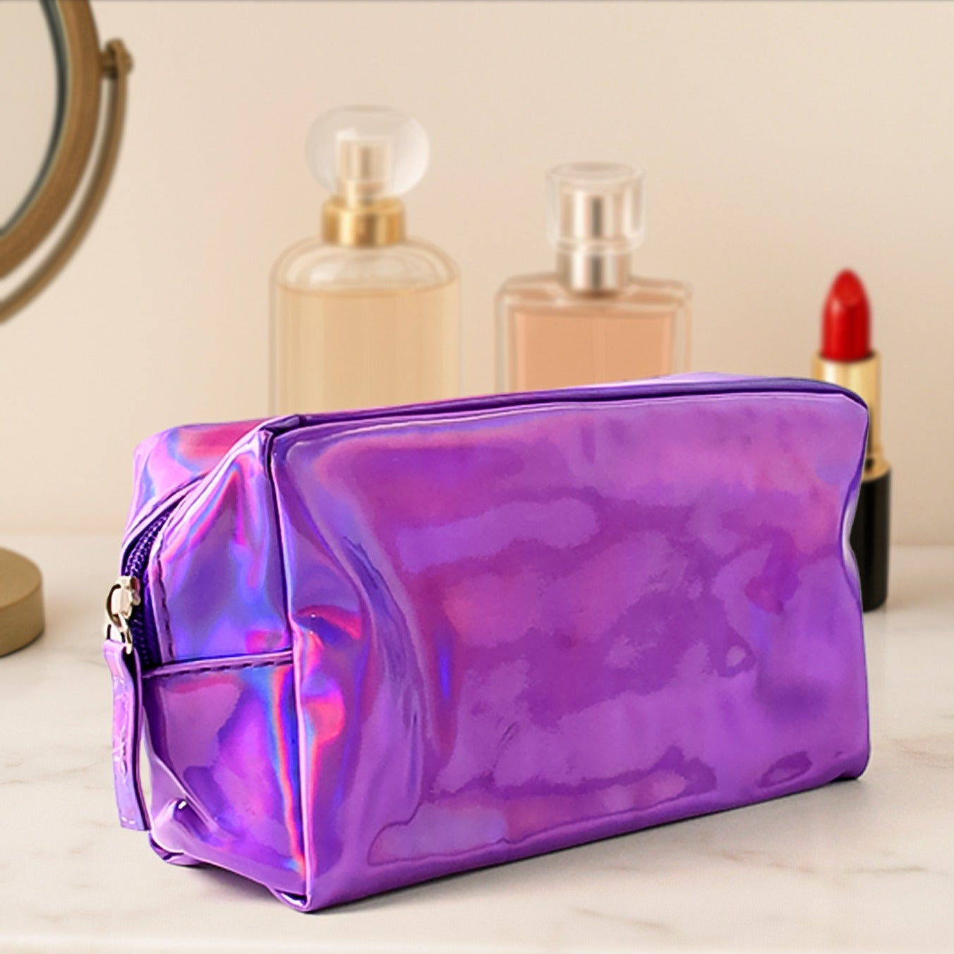 Holographic Shiny Waterproof Travel Cosmetic Pouch (1 Pc) - Happy Price - Image 1