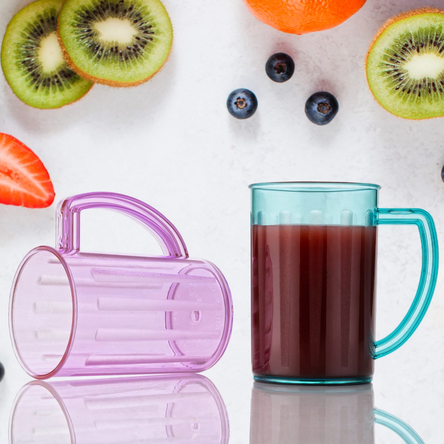 Stylish Juice Glass With Handle Water Glass Beer Glass Milk Shake Glass Multipurpose Glass Plastic Beer Mug Unbreakable Beer Tasting Glasses Clear Juice Glasses Suitable For Kids (2 Pc) - Happy Price - Image 3