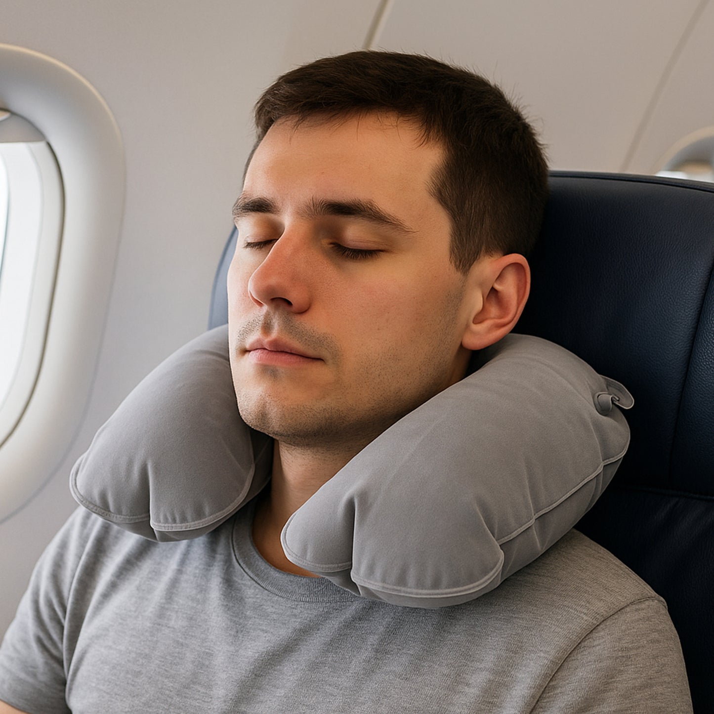 Inflatable  Foldable Pillow U Shape Air Cushion Travel Pillow Travel Business Trip Neck Pillow For Long Trips Ideal For Men  Women Portable And Perfect For Backpacking Car Camping And Even Airplane Travel - Happy Price - Image 4
