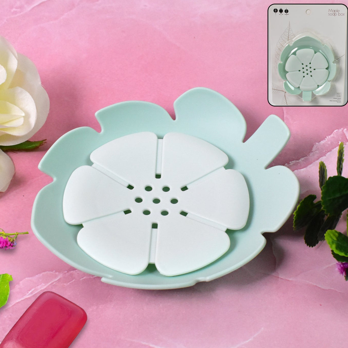 Plastic Flowers Soap Dish Bathroom Accessories Set Shower Gift (1 Pc) - Happy Price - Image 1