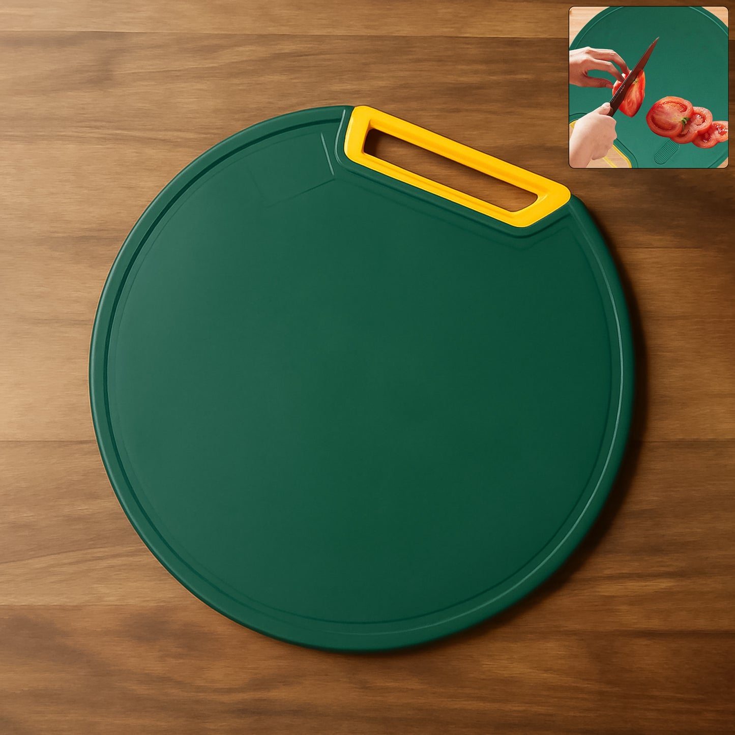 Round Multipurpose Cutting Board (32x32 cm, 1 Pc) – Anti-Slip, Food-Grade Chopping Board with Handle for Vegetables, Fruits & Meat - Happy Price - Image 3