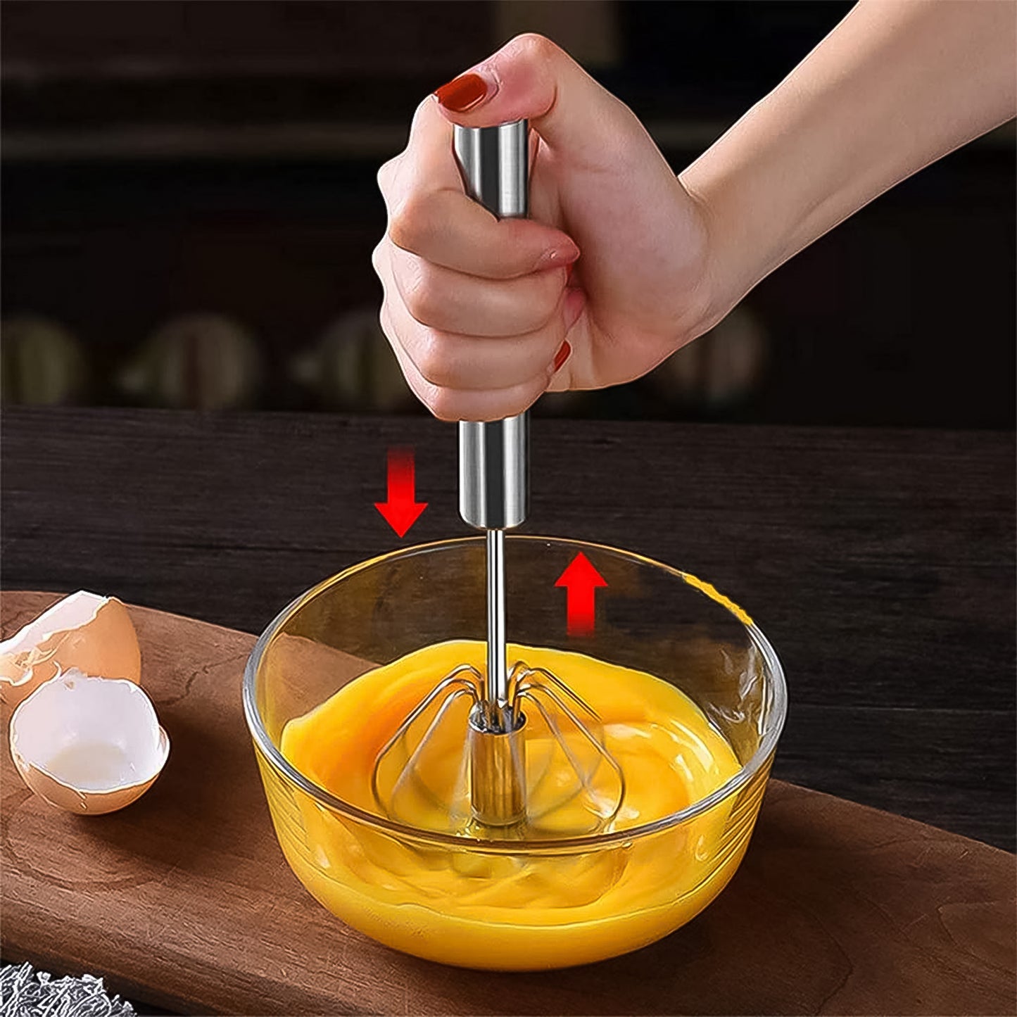 Hand Push Mixer Egg Whisk Stainless Steel Blender (1 Pc) - Happy Price - Image 3