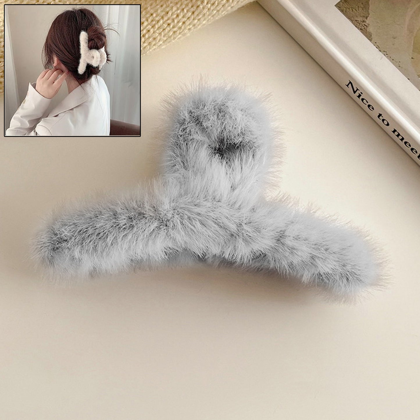 Large Plush Hair Claw Clips Plastic Fluffy Hair Claw Hair (1 Pc  Mix Color) - Happy Price - Image 2