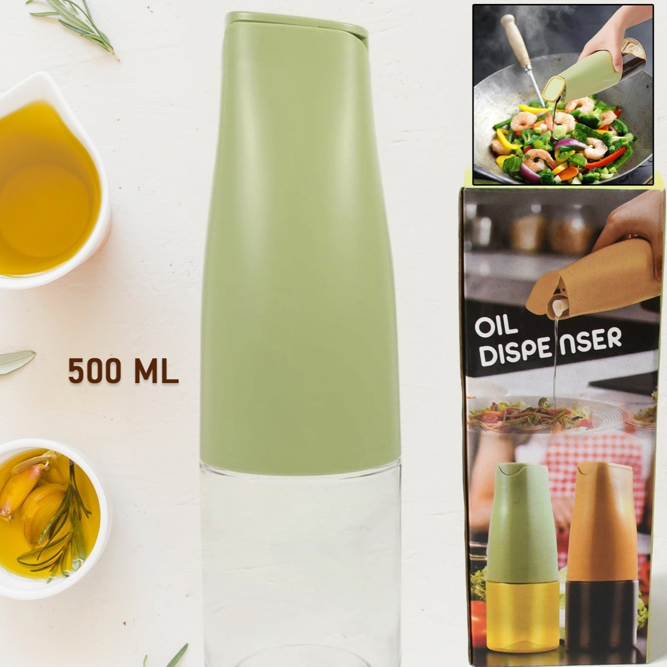 Oil Dispenser 500ml Cooking Oil Dispensing Cruets Oil Bottle With Automatic Open Lid Kitchen Glass Oil Pot Cooking Oil Bottle For Kitchen Grilling Frying (500 Ml) - Happy Price - Image 1