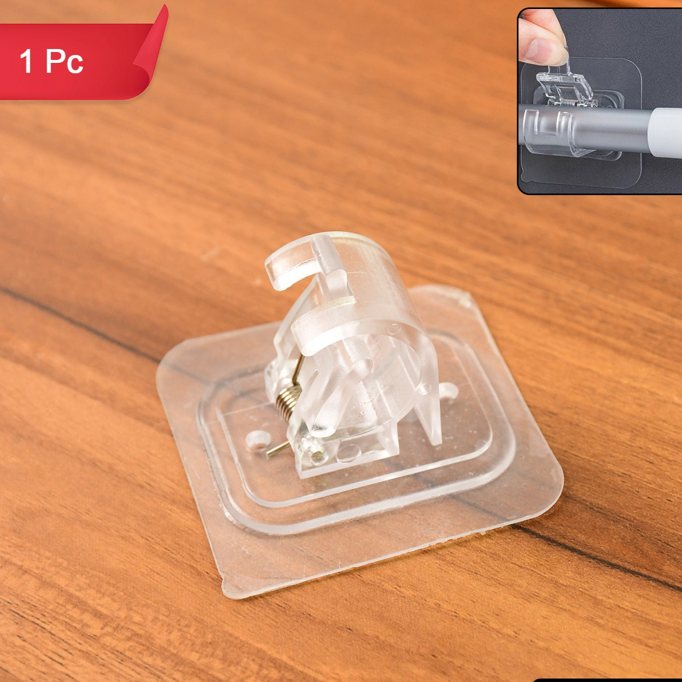 Wall Mount Transparent Self-adhesive Clip With Strong Spring Grip - Happy Price - Image 1